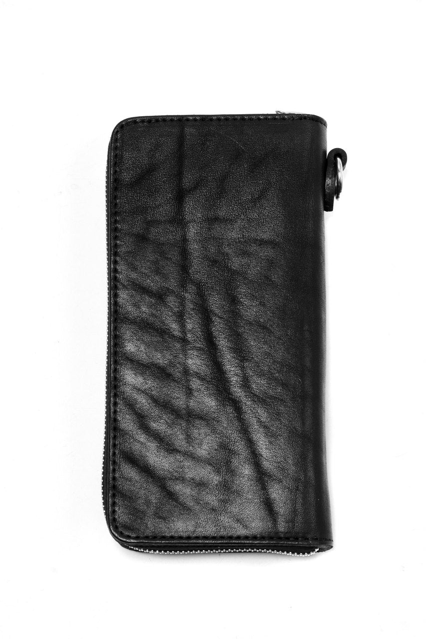 Load image into Gallery viewer, ISAMU KATAYAMA BACKLASH exclusive ROUND FASTNER WALLET / DOUBLE-SHOULDER OBJECT DYED (BLACK)