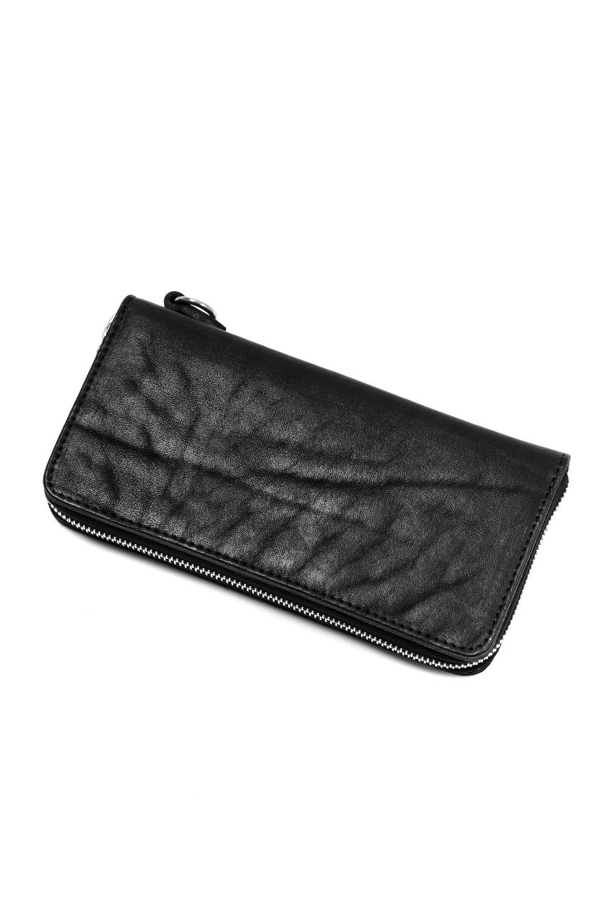 ISAMU KATAYAMA BACKLASH exclusive ROUND FASTNER WALLET / JP DOUBLE SHOULDER OBJECT DYED (BLACK)