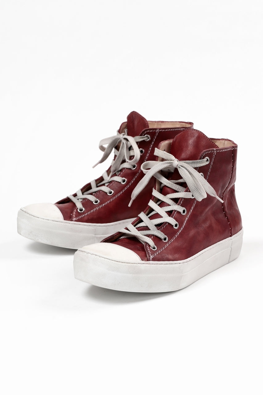 incarnation HIGH CUT LACE UP SNEAKER / HORSE FULL GRAIN (HAND DYED DARK RED)