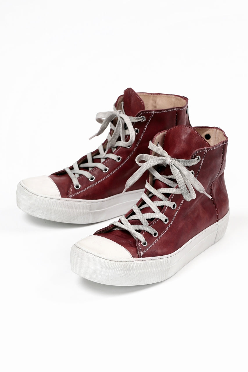 incarnation HIGH CUT LACE UP SNEAKER / HORSE FULL GRAIN (HAND DYED DARK RED)