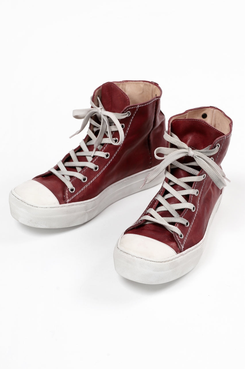 incarnation HIGH CUT LACE UP SNEAKER / HORSE FULL GRAIN (HAND DYED DARK RED)