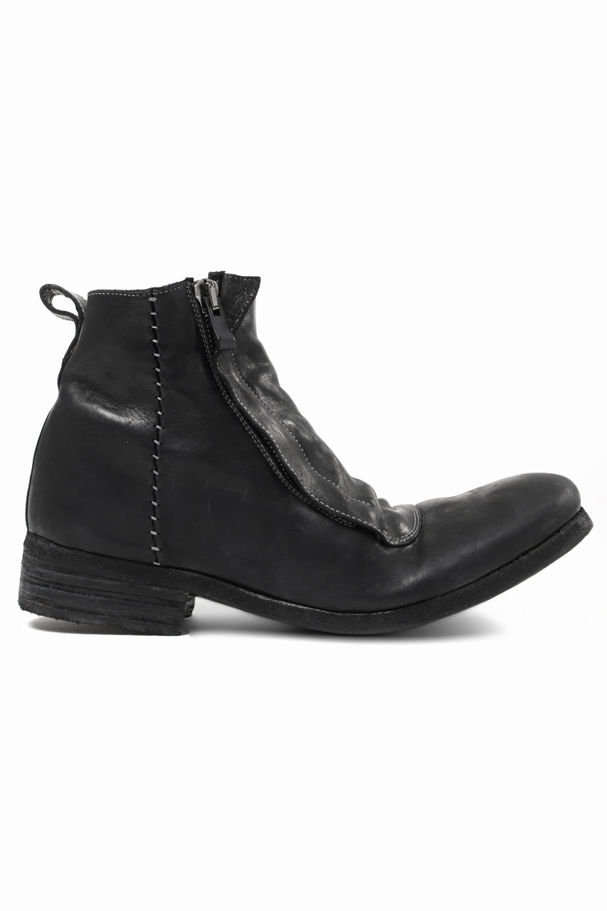 incarnation exclusive HORSE LEATHER WRAP FRONT ZIP MID BOOTS / PIECE DYED (BLACK)