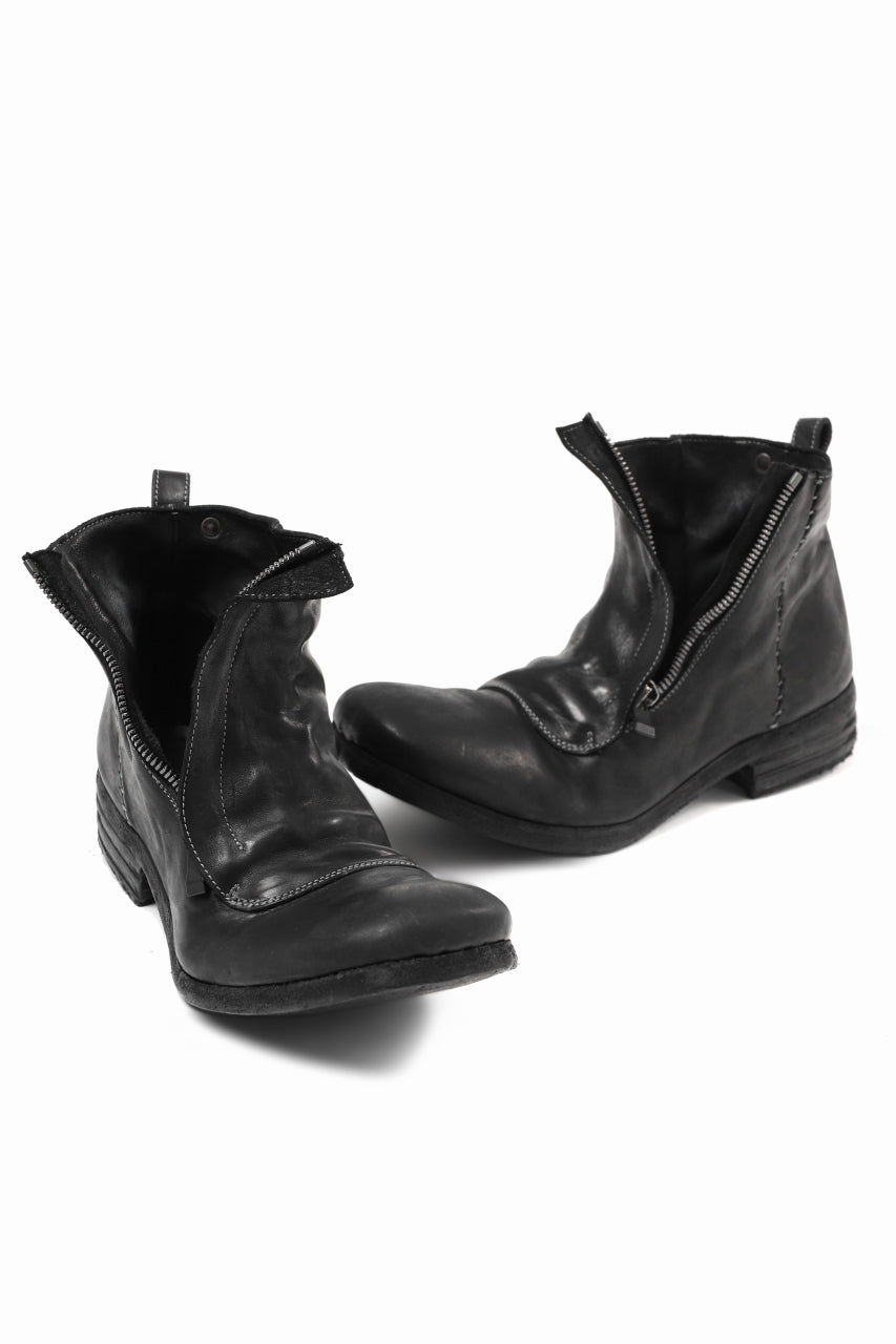 incarnation exclusive HORSE LEATHER WRAP FRONT ZIP MID BOOTS / PIECE DYED (BLACK)