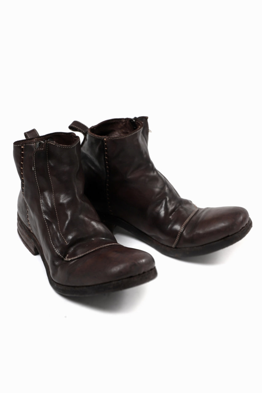 incarnation exclusive HORSE LEATHER WRAP FRONT ZIP MID BOOTS / PIECE DYED (DARK BROWN)