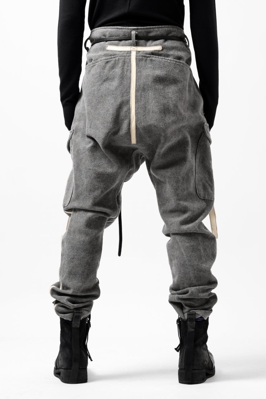 Load image into Gallery viewer, incarnation DROP CROTCH ARMY PANTS MP-1S / CANVAS + HORSE LEATHER (GREY)