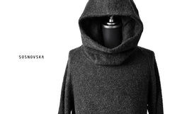 画像をギャラリービューアに読み込む, SOSNOVSKA DRAPED COCOON LONGSLEEVE HOODIE KNIT (DARK GREY)