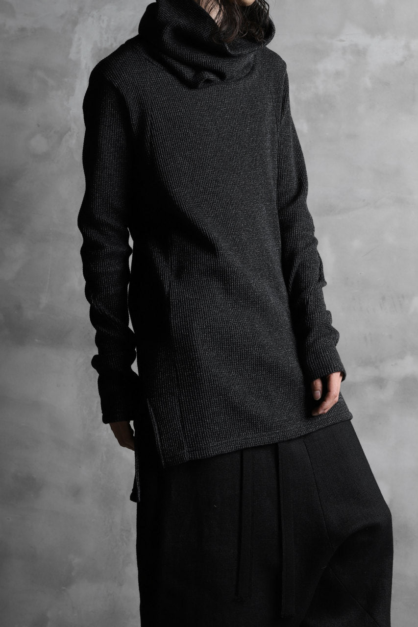 画像をギャラリービューアに読み込む, A.F ARTEFACT exclusive DUSTY WAFFLE DRAPED HIGH NECK TOPS (MELANGE BLACK)