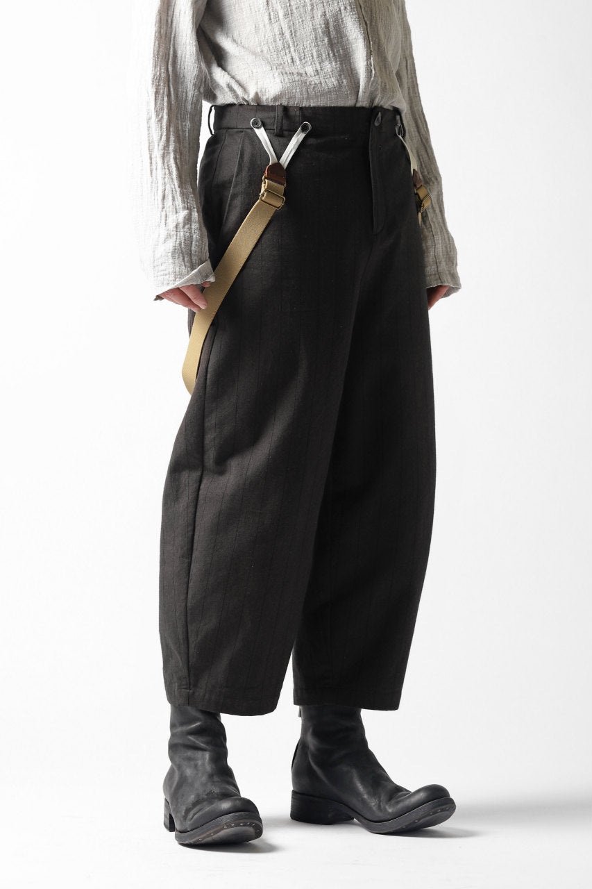 Load image into Gallery viewer, Aleksandr Manamis Wide Cropped Pant wt. Suspender / Brown Stripe