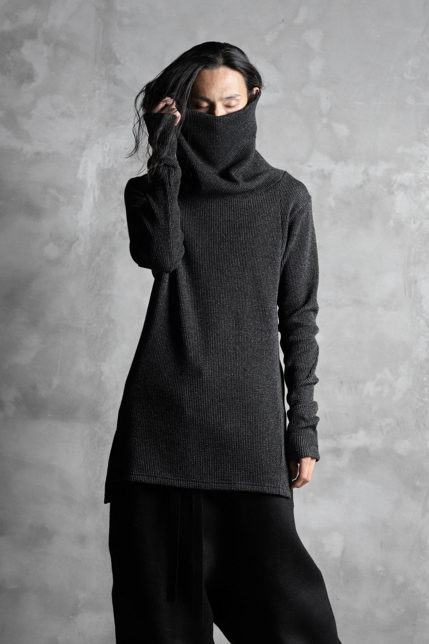 A.F ARTEFACT exclusive DUSTY WAFFLE DRAPED HIGH NECK TOPS (MELANGE BLACK)