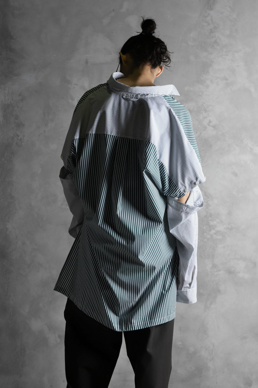 KAZUYUKI KUMAGAI Paneled Shirt Detachable-Detail / Stretch Stripe (S.GREEN)