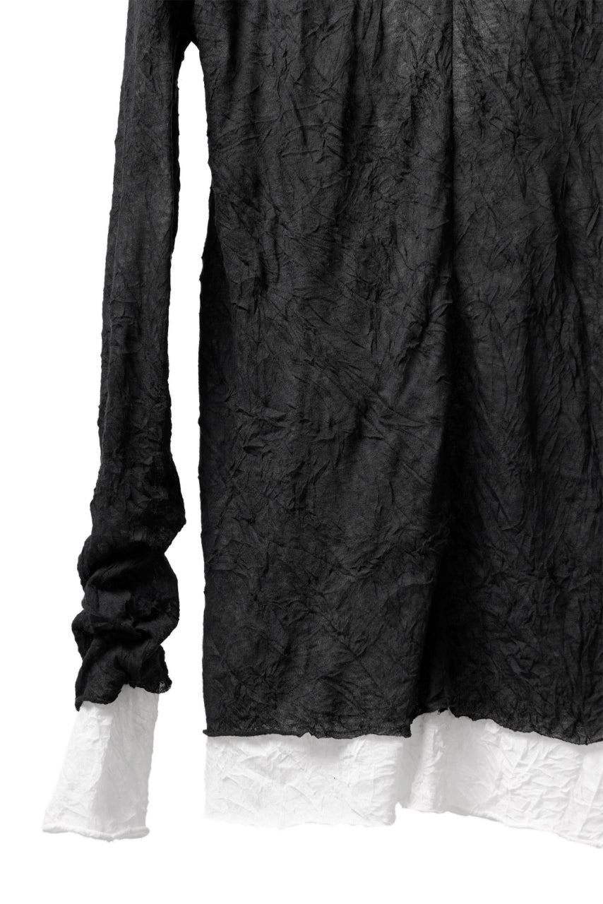 Load image into Gallery viewer, A.F ARTEFACT CRUMPLE DOUBLE LAYER JERSEY V-NECK L/S (BLACK×WHITE)