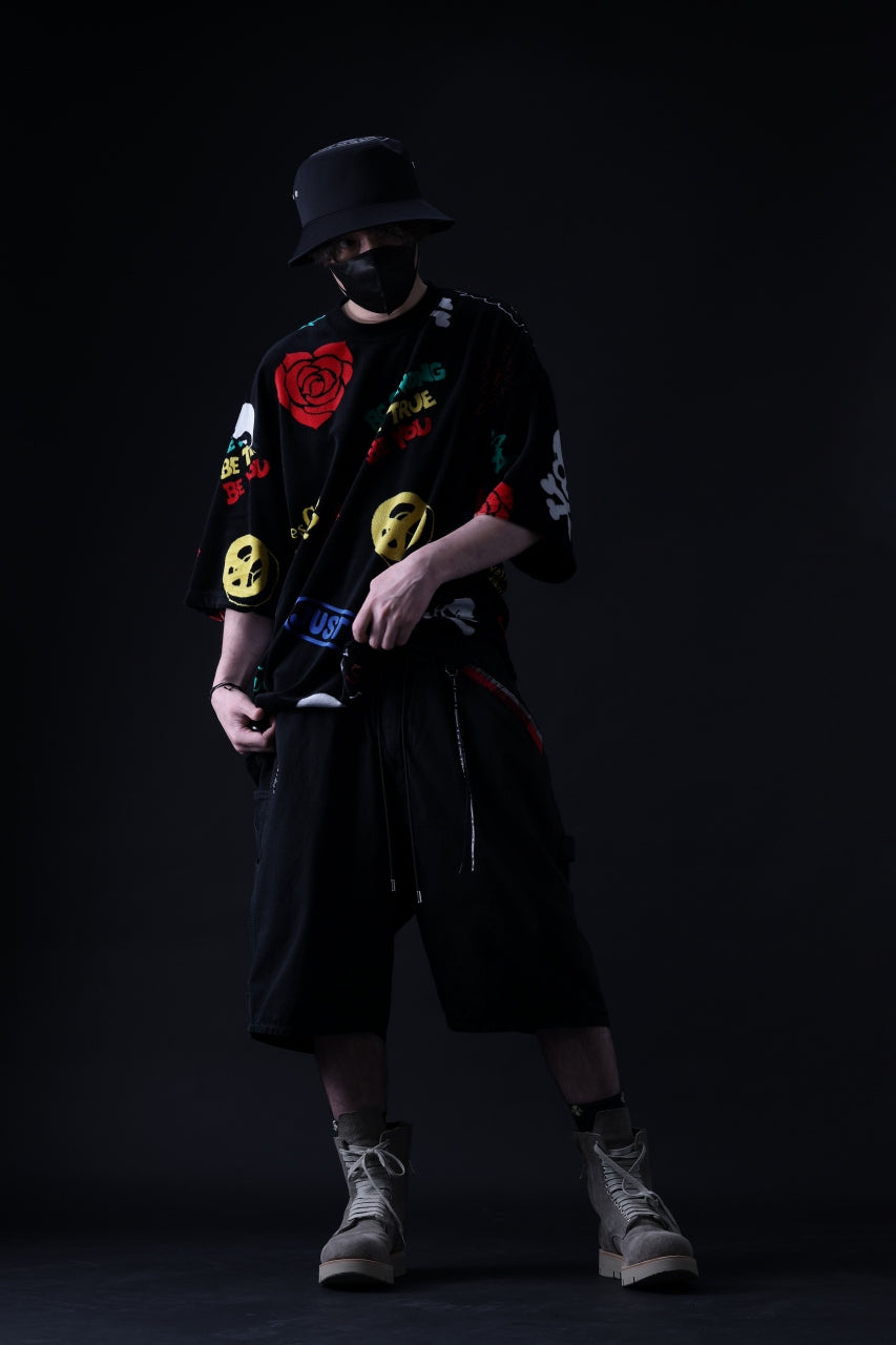 Load image into Gallery viewer, mastermind JAPAN LIGHT OZ SELVEDGE DENIM WORK SHORTS / SPECIAL WATER REPELLENT (BLACK)