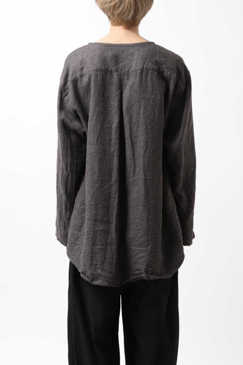 YUTA MATSUOKA exclusive round neck shirt / brushed linen canvas (brown)