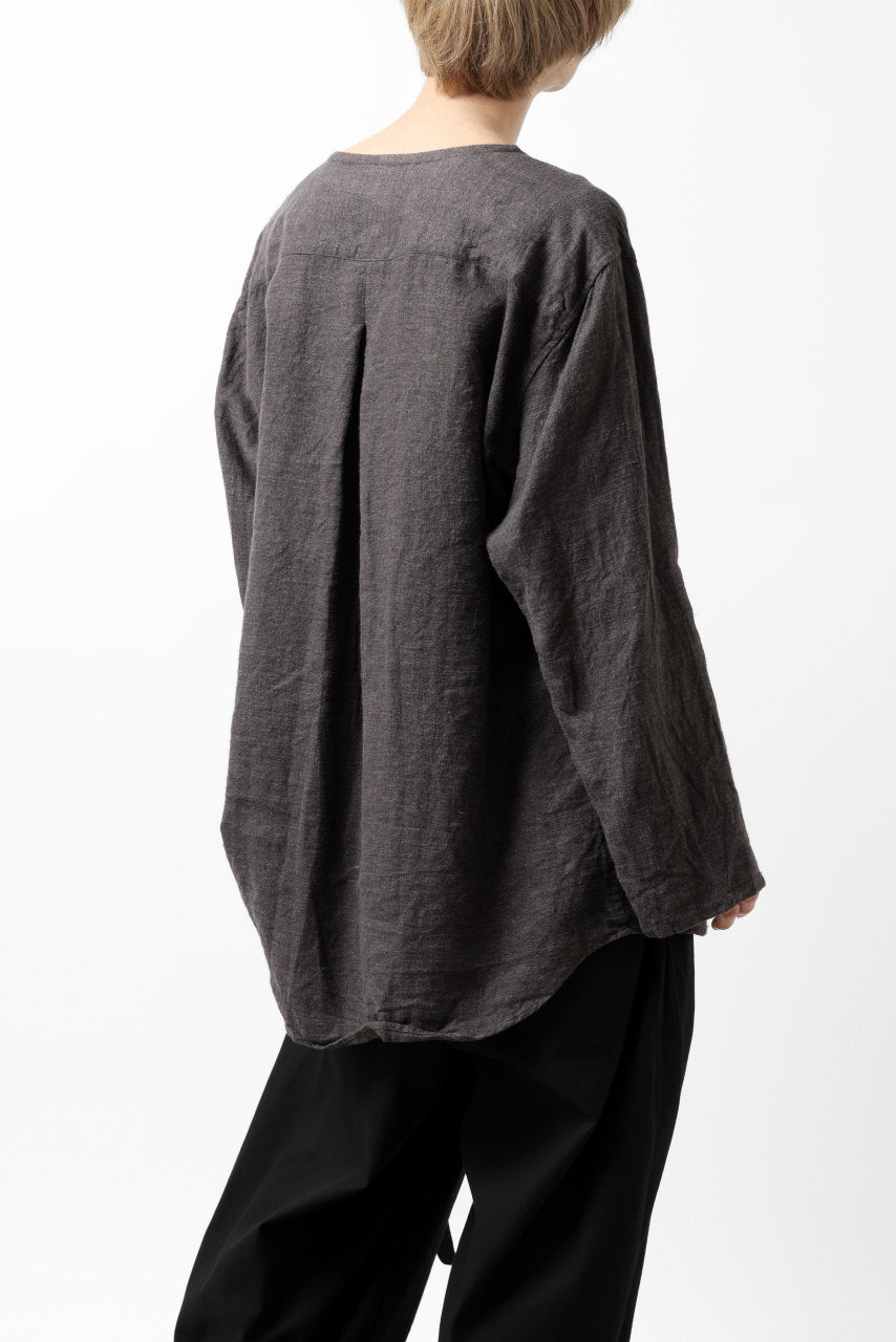 YUTA MATSUOKA exclusive round neck shirt / brushed linen canvas (brown)