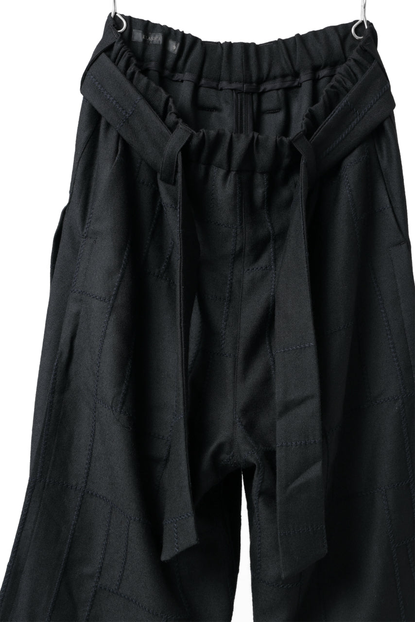 Load image into Gallery viewer, KLASICA VENT LAYERED FOLKLORE TROUSERS / BLACK BACK VENETIAN (BLACK STITCH)