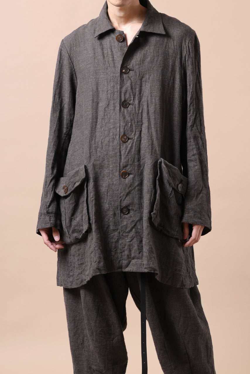 YUTA MATSUOKA work shirt jacket / brushed linen canvas (brown)