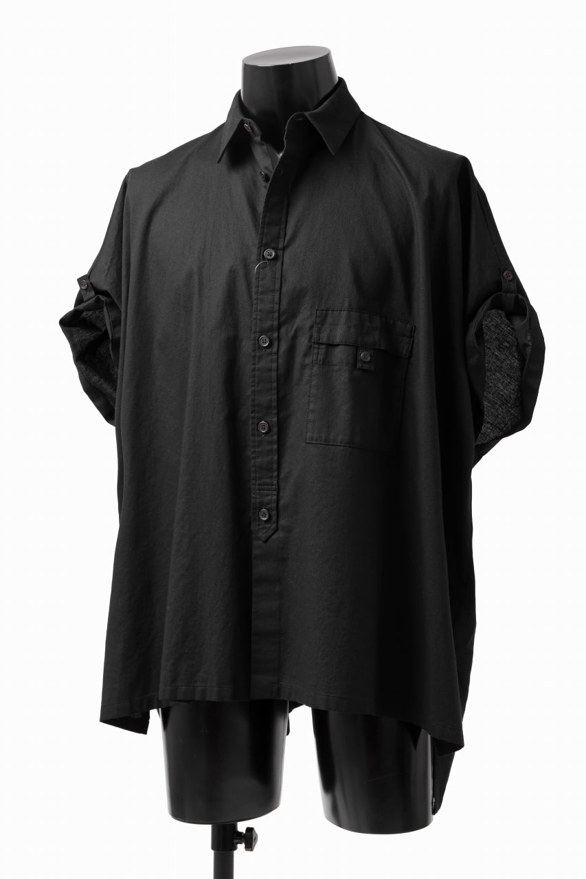 Y's ROLLED UP SLEEVE SHIRT BLOUSE / THIN TWILL (BLACK)