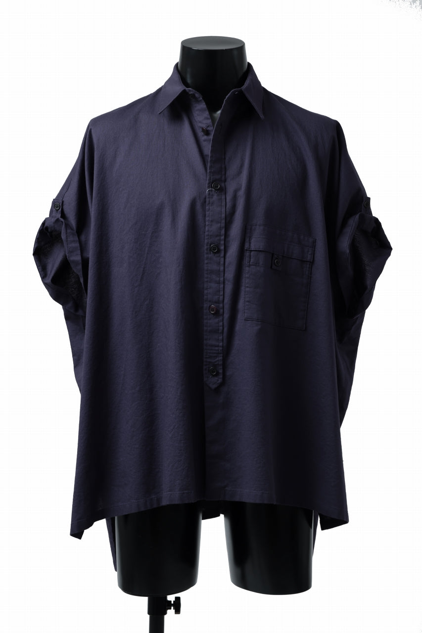 Y's ROLLED UP SLEEVE SHIRT BLOUSE / THIN TWILL (NAVY)