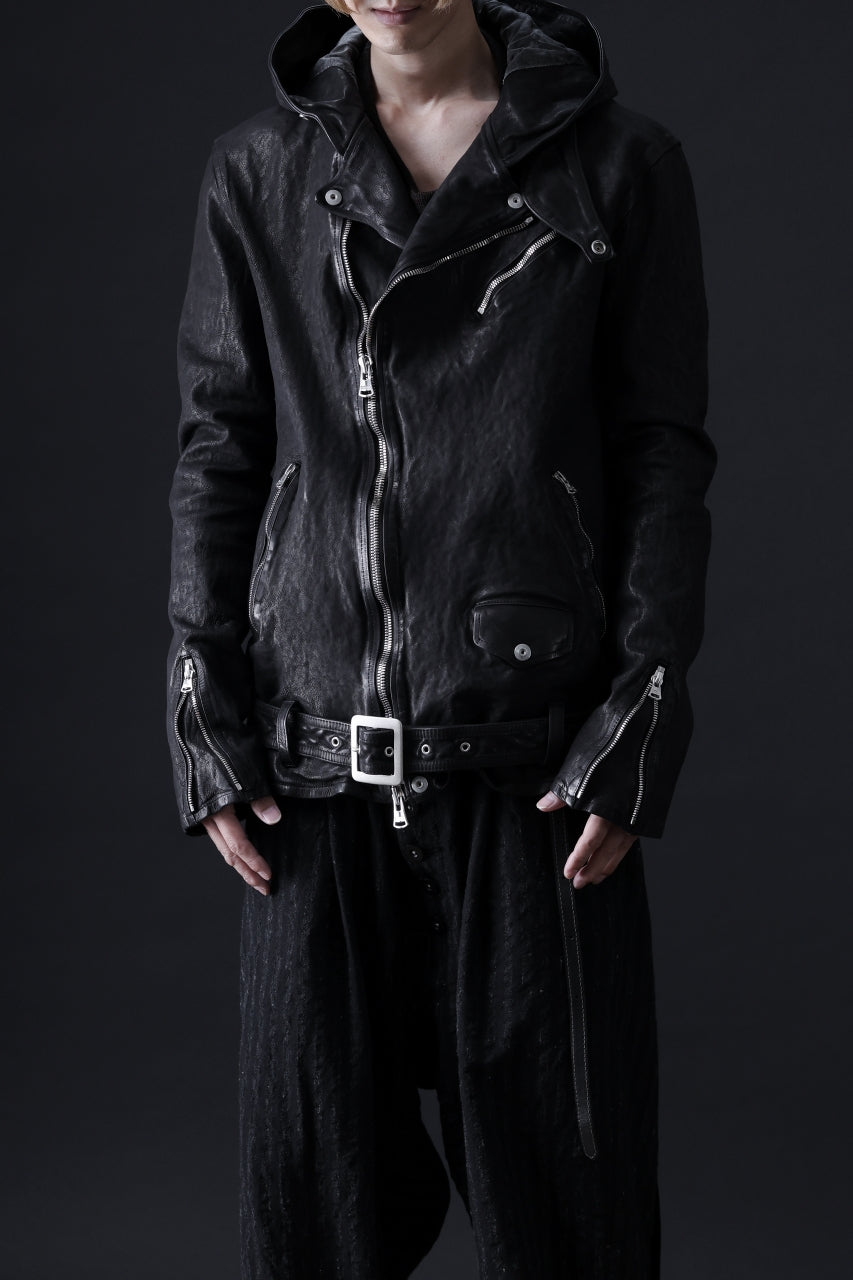 画像をギャラリービューアに読み込む, ISAMU KATAYAMA BACKLASH HOODED RIDERS JACKET / GARMENT WASHED JP CALF (BLACK)