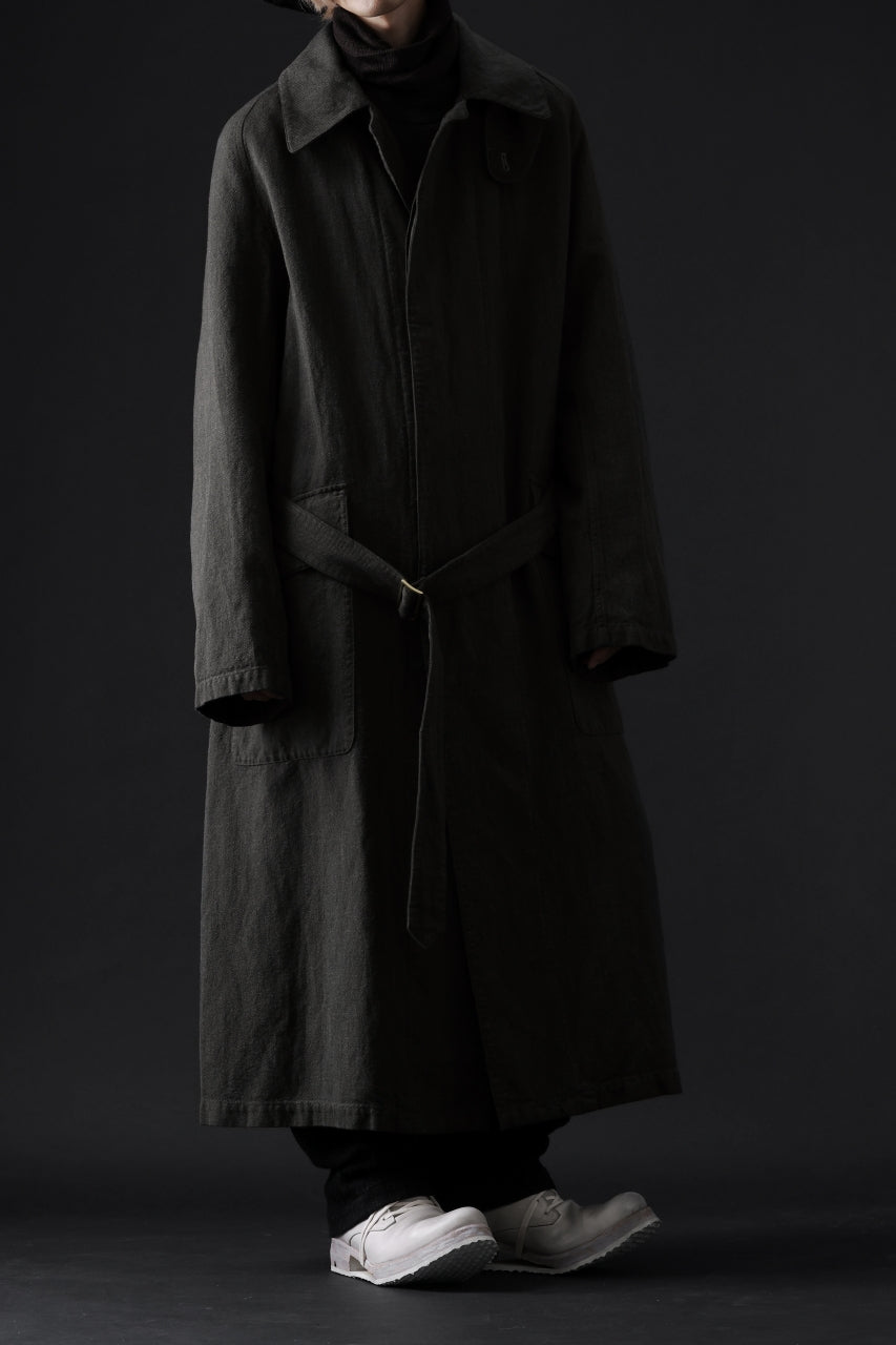 ISAMU KATAYAMA BACKLASH OVER COAT / GARMENT NATURAL DYED WOVEN + ELECTRIC HEATING LINER (LEAF)