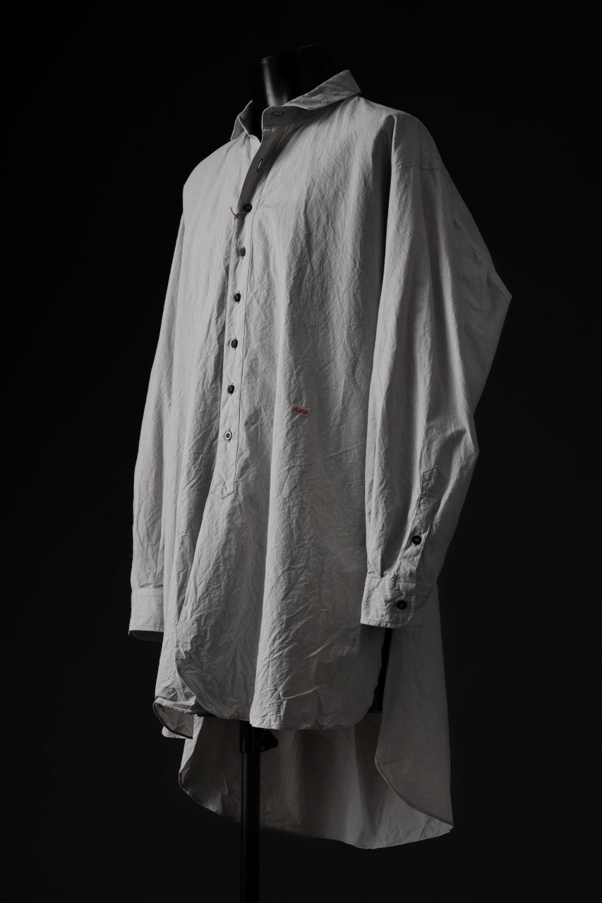 KLASICA REGULAR COLLAR OVER SIZED SHIRT / HAND DYED COTTON-LINEN (CONCRETE)