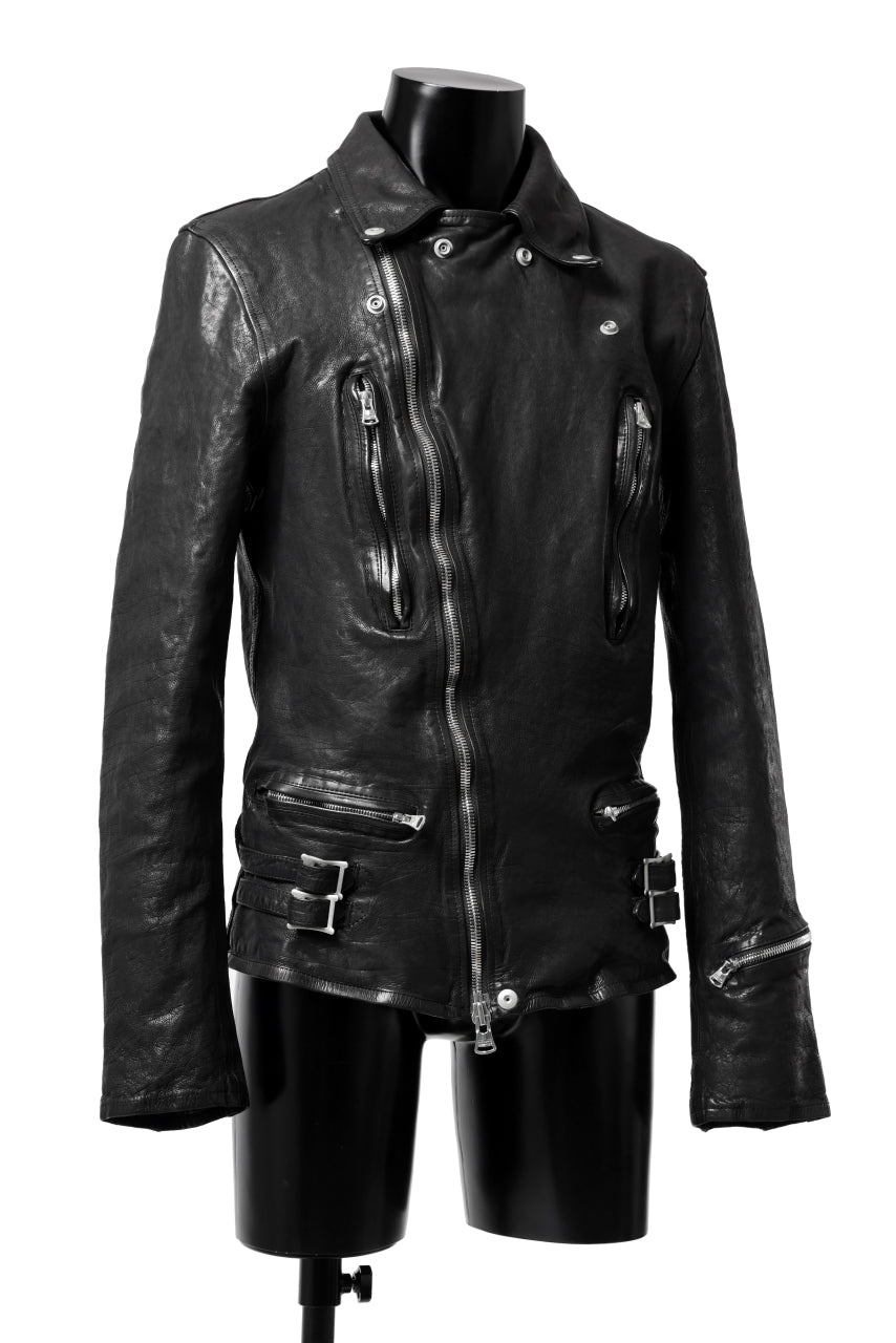 ISAMU KATAYAMA BACKLASH DOUBLE RIDERS JACKET "LIGHTNING" / GARMENT WASHED JP CALF (BLACK)