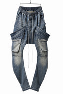 A.F ARTEFACT FLAP-DETAIL SLIM CARGO PANTS / FADED AGEING DENIM (INDIGO)
