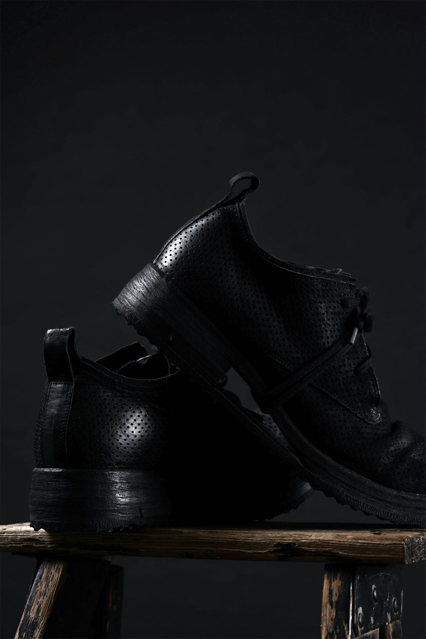 BORIS BIDJAN SABERI HORSE PUNCHING LEATHER DERBY SHOES / WASHED & HAND-TREATED "SHOE1-SIN" (BLACK)