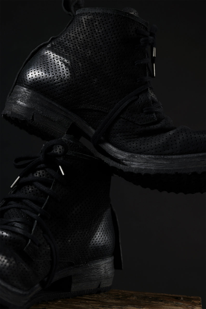 画像をギャラリービューアに読み込む, BORIS BIDJAN SABERI HORSE PUNCHING LEATHER LACE UP MIDDLE BOOTS / WASHED &amp; HAND-TREATED &quot;BOOTS4-SIN&quot; (BLACK)