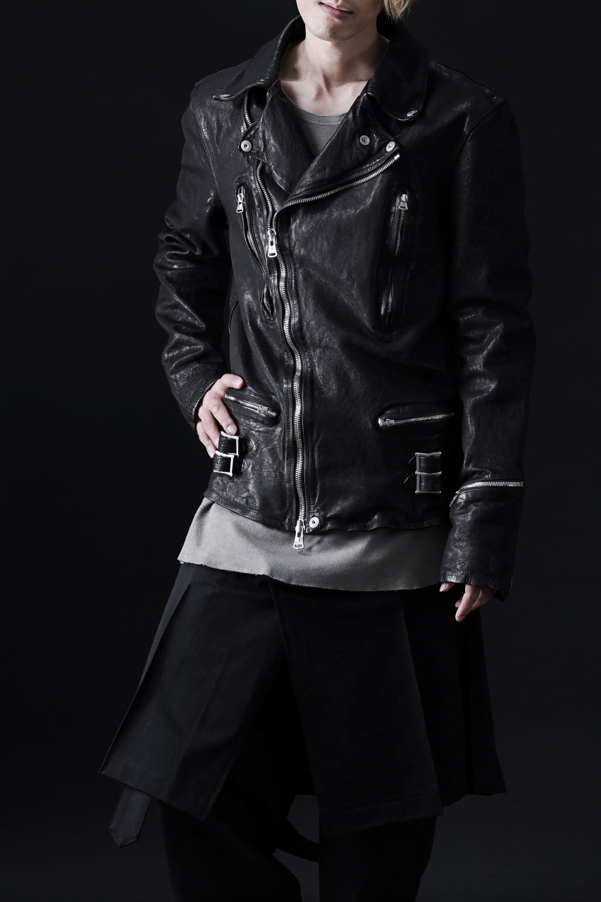 ISAMU KATAYAMA BACKLASH DOUBLE RIDERS JACKET "LIGHTNING" / GARMENT WASHED JP CALF (BLACK)