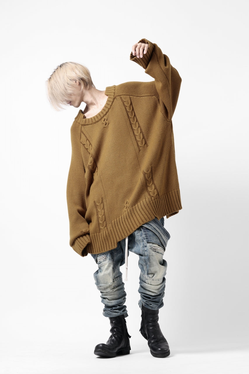 A.F ARTEFACT CABLE KNIT PULL OVER / LOW GAUGE WOOL (MUSTARD)