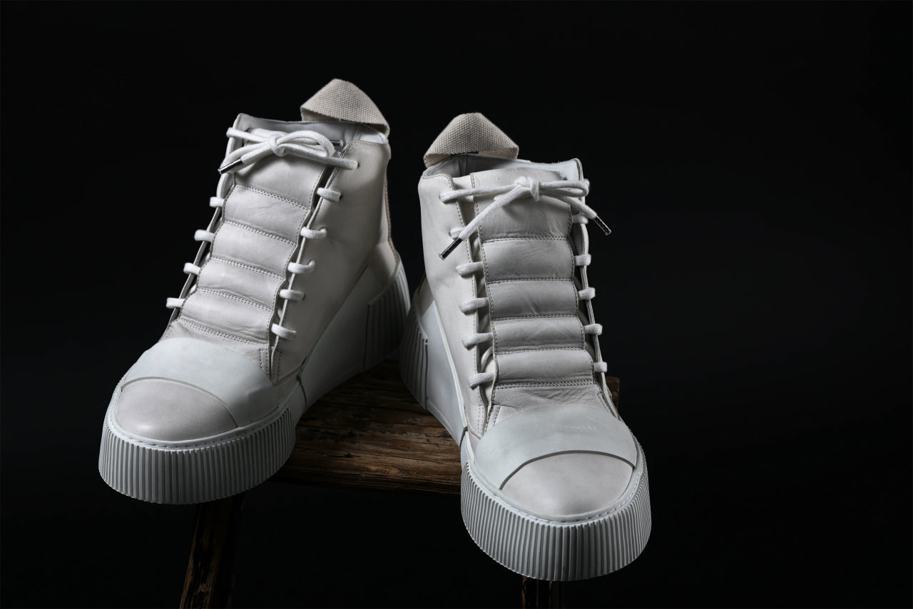 BORIS BIDJAN SABERI COW LEATHER MID CUT SNEAKER / WASHED & HAND TREATED "BAMBA1.1-SIN" (LIGHT GREY)