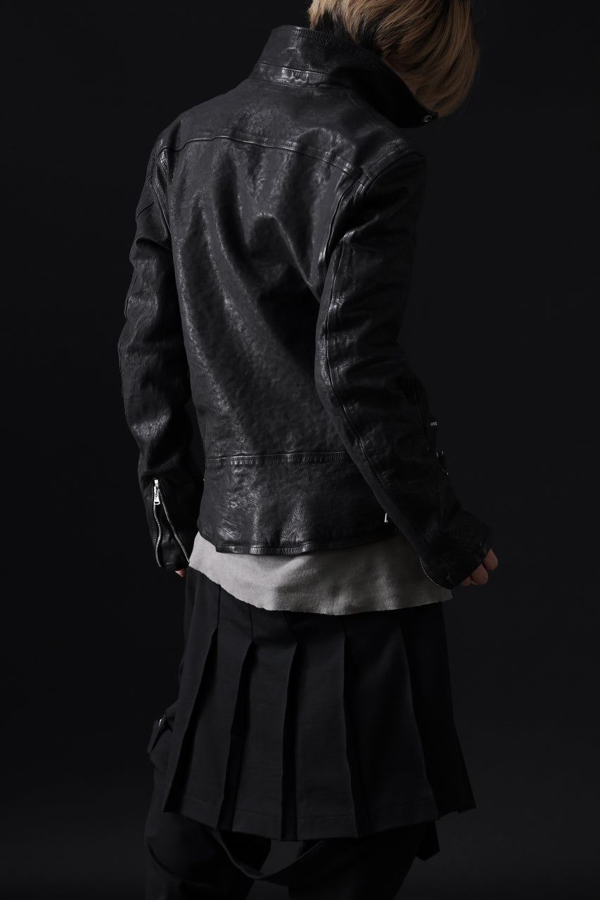 ISAMU KATAYAMA BACKLASH DOUBLE RIDERS JACKET "LIGHTNING" / GARMENT WASHED JP CALF (BLACK)