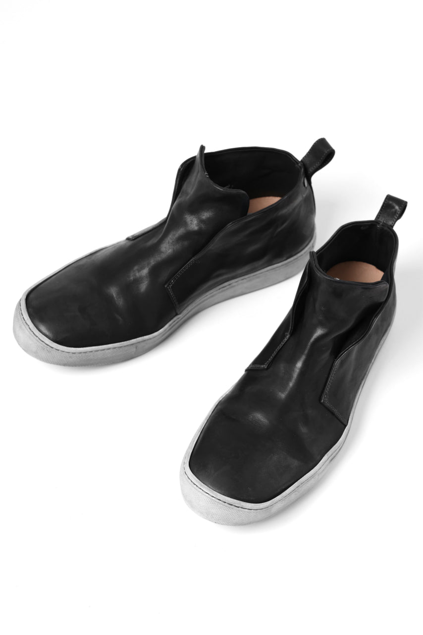 incarnation exclusive HORSE LEATHER ELASTIC SHORT SNEAKER (PIECE DYED BLACK x WHITE)