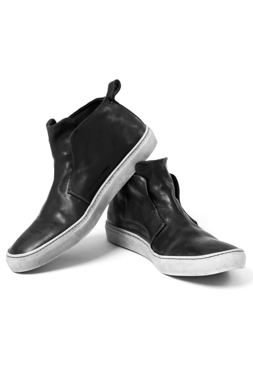 incarnation exclusive HORSE LEATHER ELASTIC SHORT SNEAKER (PIECE DYED BLACK x WHITE)