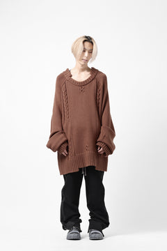 画像をギャラリービューアに読み込む, A.F ARTEFACT LOWGAUGE CABLE KNIT PULLOVER IRREGULAR-HEM (BROWN)