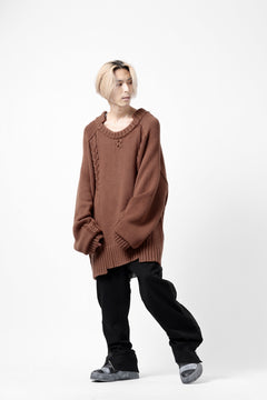 画像をギャラリービューアに読み込む, A.F ARTEFACT LOWGAUGE CABLE KNIT PULLOVER IRREGULAR-HEM (BROWN)