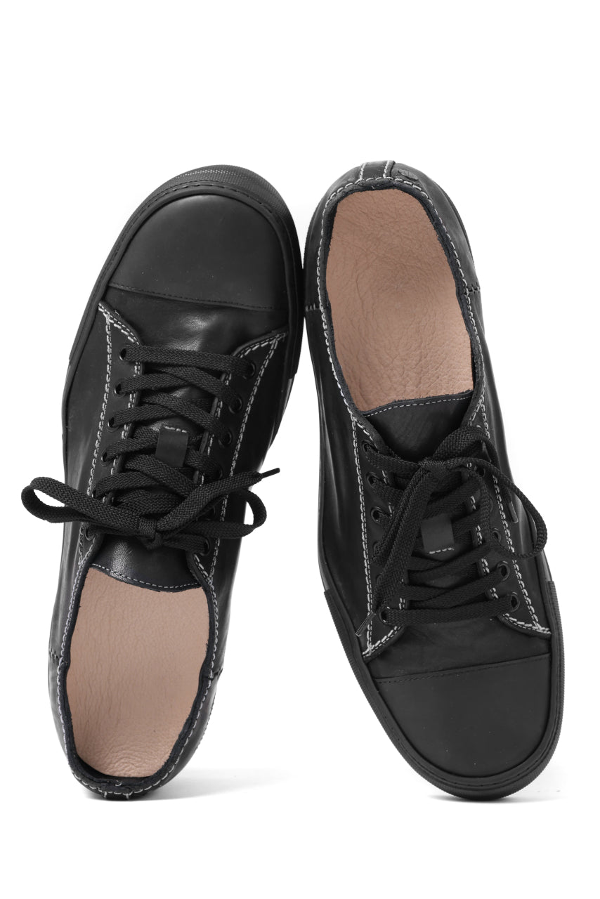 incarnation exclusive HORSE LEATHER LOW CUT LACE UP SNEAKER (PIECE DYED ALL BLACK)