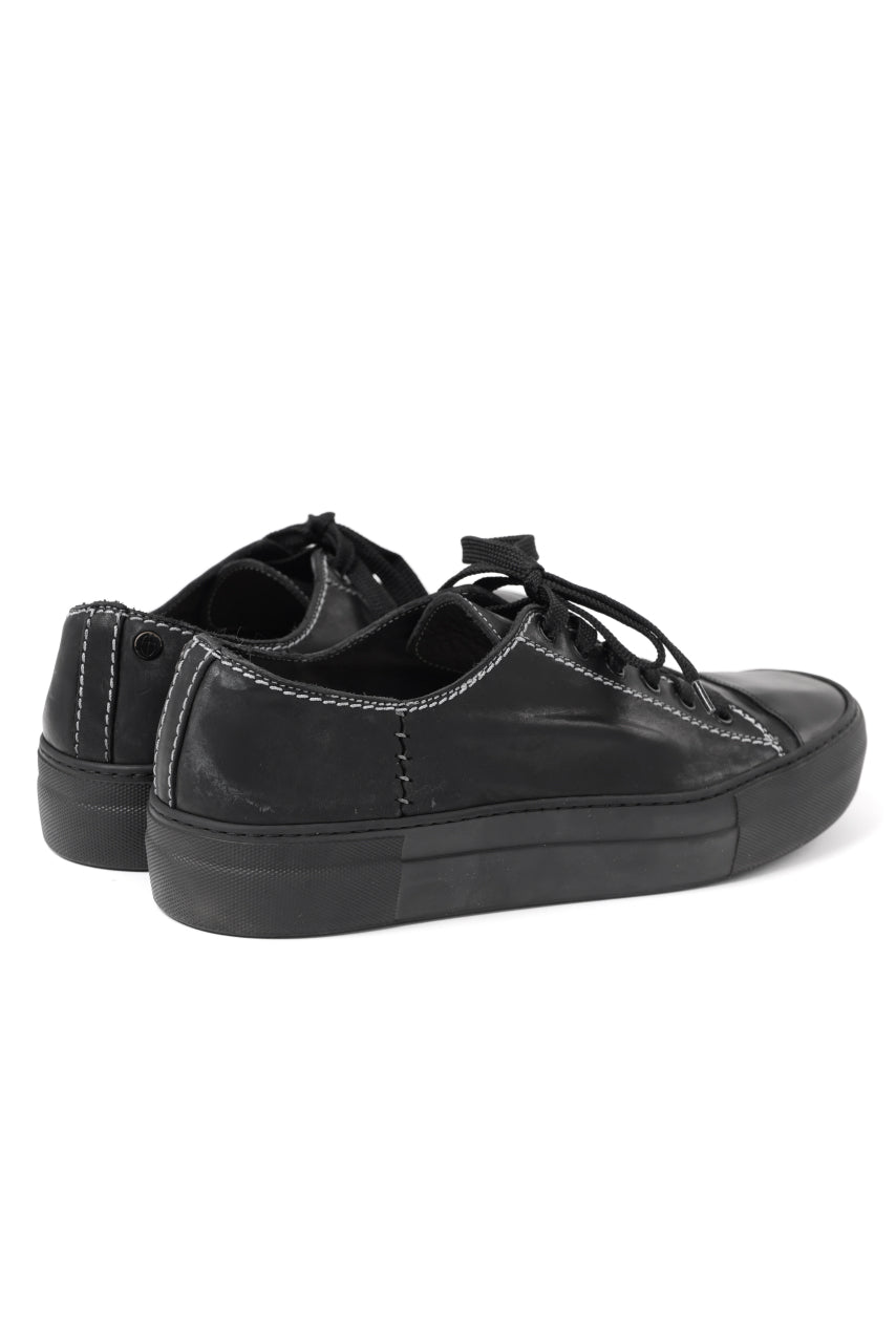 incarnation exclusive HORSE LEATHER LOW CUT LACE UP SNEAKER (PIECE DYED ALL BLACK)