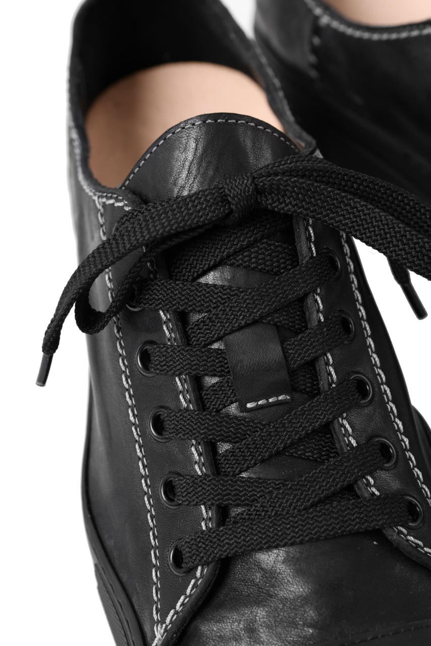 incarnation exclusive HORSE LEATHER LOW CUT LACE UP SNEAKER (PIECE DYED ALL BLACK)