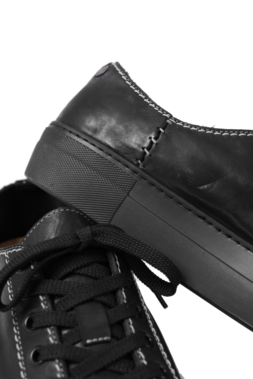 incarnation exclusive HORSE LEATHER LOW CUT LACE UP SNEAKER (PIECE DYED ALL BLACK)