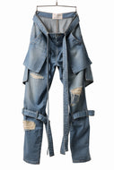 N/07 SEDITIOUS BONDAGE TROUSERS / CRUSHED BLEACH DENIM (INDIGO)