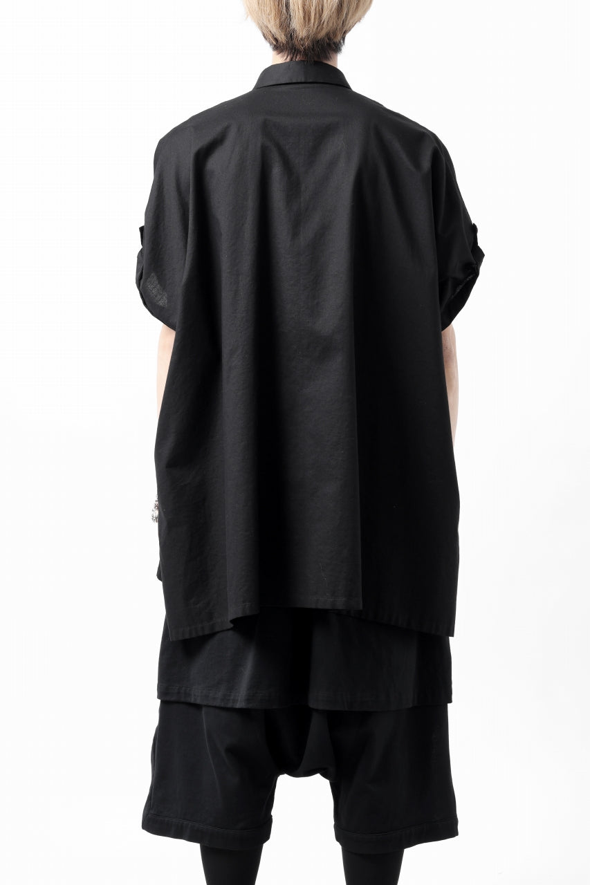 Y's ROLLED UP SLEEVE SHIRT BLOUSE / THIN TWILL (BLACK)