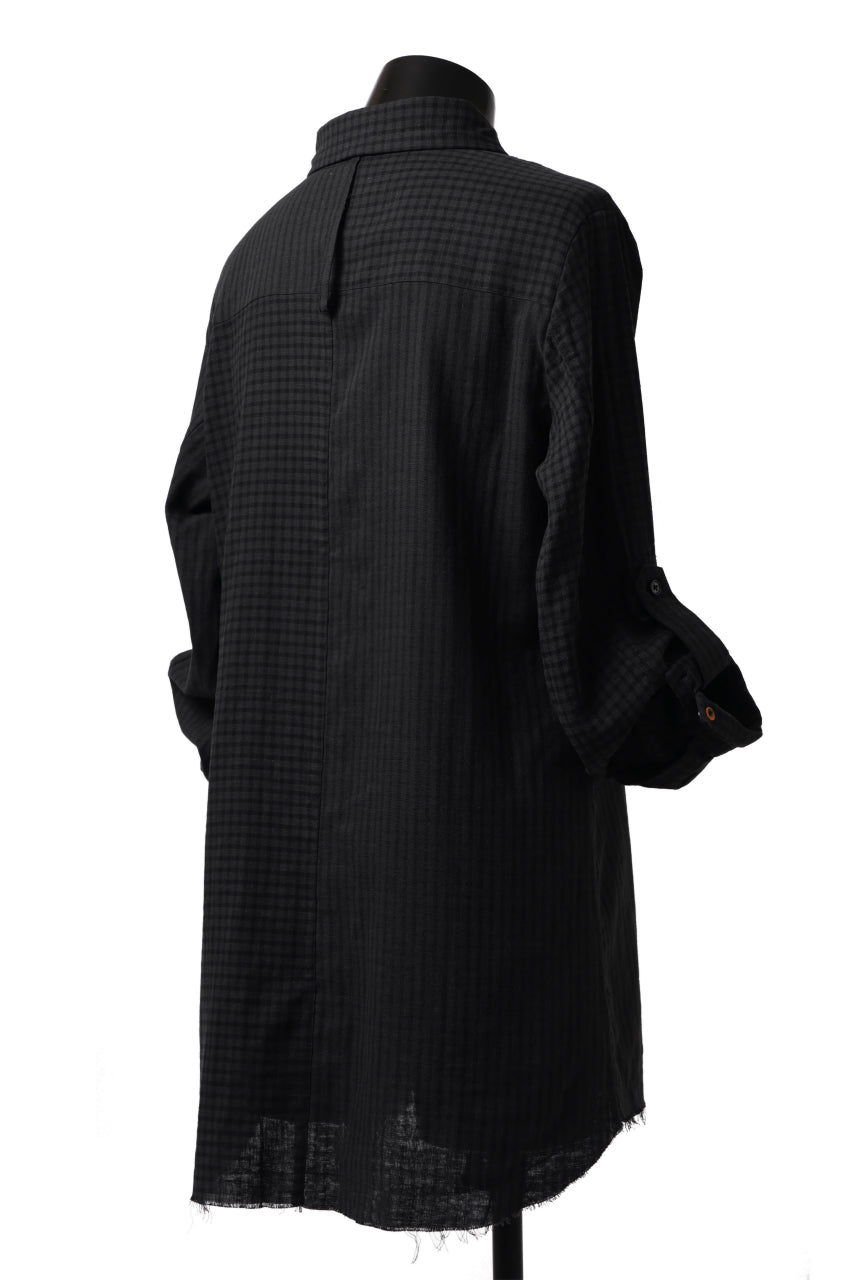 Aleksandr Manamis Tuck-Up Sleeve Shirt / CHECK & STRIPE (BLACK)