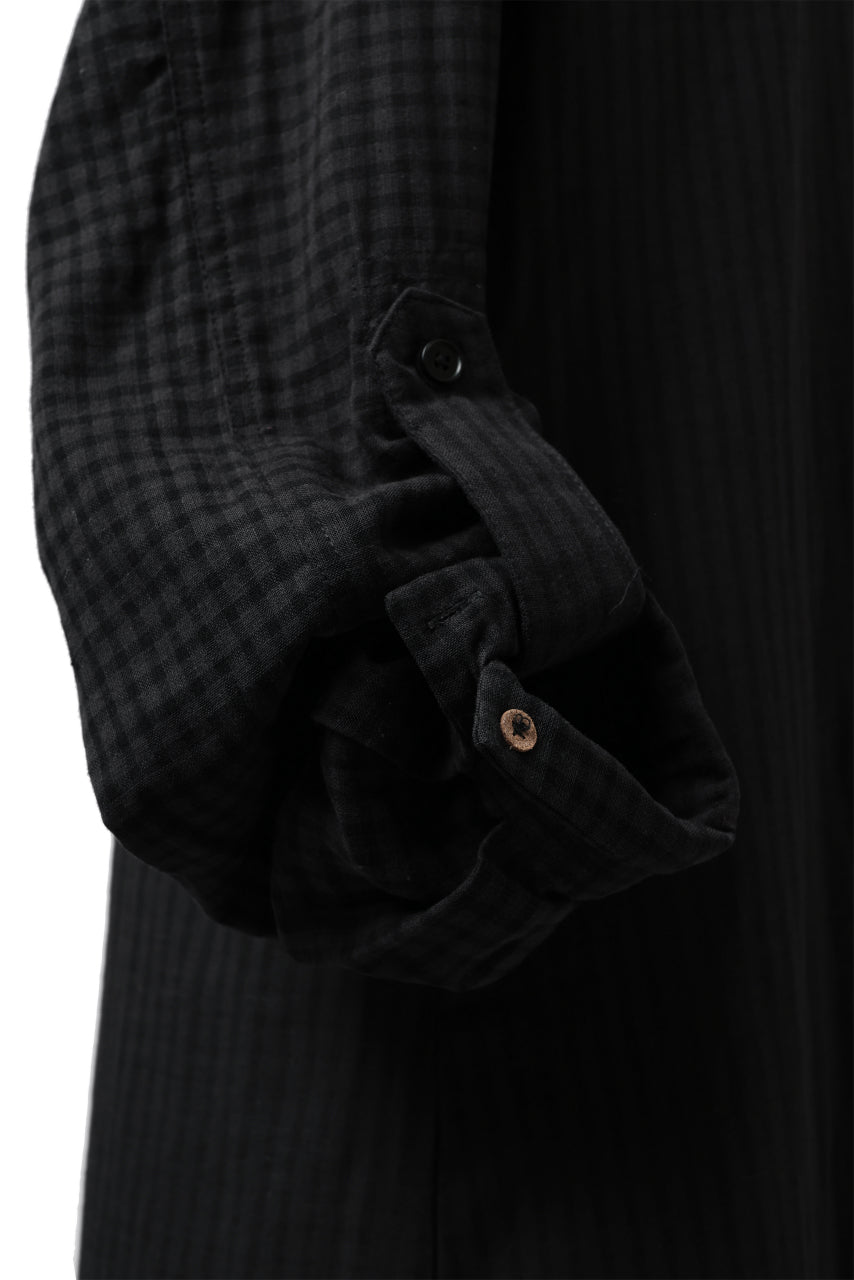 Aleksandr Manamis Tuck-Up Sleeve Shirt / CHECK & STRIPE (BLACK)