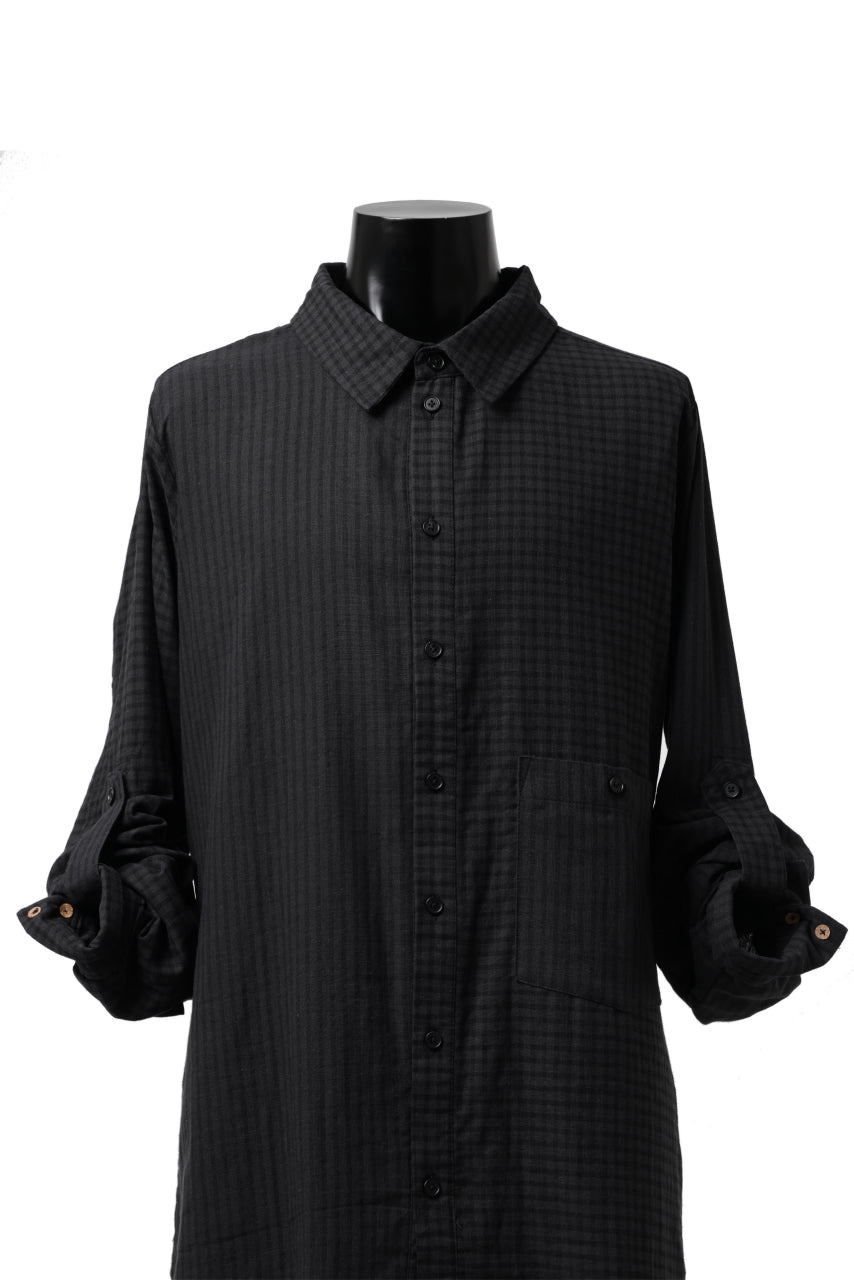 Load image into Gallery viewer, Aleksandr Manamis Tuck-Up Sleeve Shirt / CHECK &amp; STRIPE (BLACK)