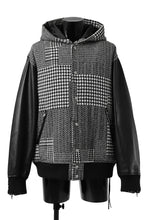 Load image into Gallery viewer, mastermind WORLD HOODED VARSITY JACKET / CASHMERE + LAMB LEATHER + PRIMALOFT (BLACK PLAID)