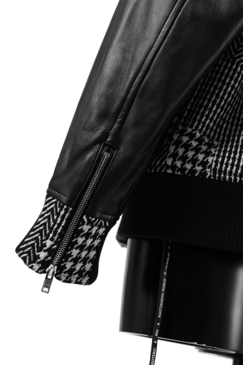 mastermind WORLD HOODED VARSITY JACKET / CASHMERE + LAMB LEATHER + PRIMALOFT (BLACK PLAID)