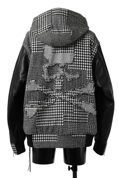 Load image into Gallery viewer, mastermind WORLD HOODED VARSITY JACKET / CASHMERE + LAMB LEATHER + PRIMALOFT (BLACK PLAID)