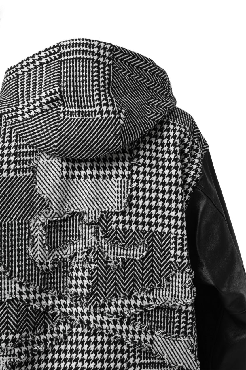 mastermind WORLD HOODED VARSITY JACKET / CASHMERE + LAMB LEATHER + PRIMALOFT (BLACK PLAID)